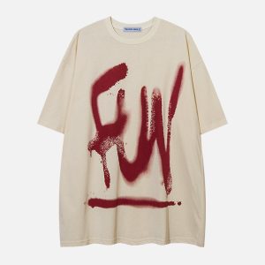 Y2K Graffiti Letter Print Tee - Trendy Aesthetic Top for Grunge and Coquette Styles