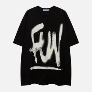 Y2K Graffiti Letter Print Tee - Trendy Aesthetic Top for Grunge and Coquette Styles