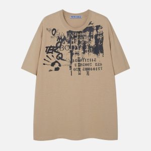 Y2K Graffiti Print Tee - Trendy Aesthetic Top for Coquette and Grunge Styles