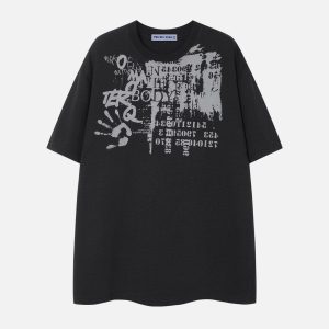 Y2K Graffiti Print Tee - Trendy Aesthetic Top for Coquette and Grunge Styles