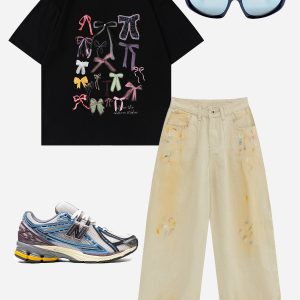 Y2K Graffiti Print Washed Jeans for Trendy Aesthetic Outfits and Grunge Style