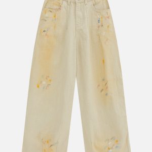 Y2K Graffiti Print Washed Jeans for Trendy Aesthetic Outfits and Grunge Style