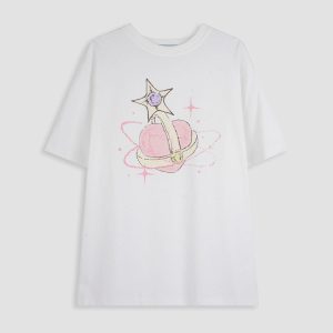 Y2K Graffiti Star Heart Tee - Trendy Coquette Aesthetic Top for Unique Style