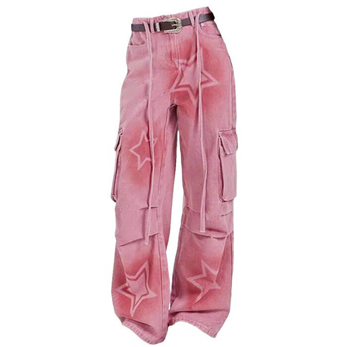 Y2K Graffiti Star Jeans: Trendy Y2K Style with Edgy Grunge Aesthetic and Unique Prints