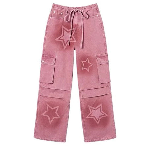 Y2K Graffiti Star Jeans: Trendy Y2K Style with Edgy Grunge Aesthetic and Unique Prints