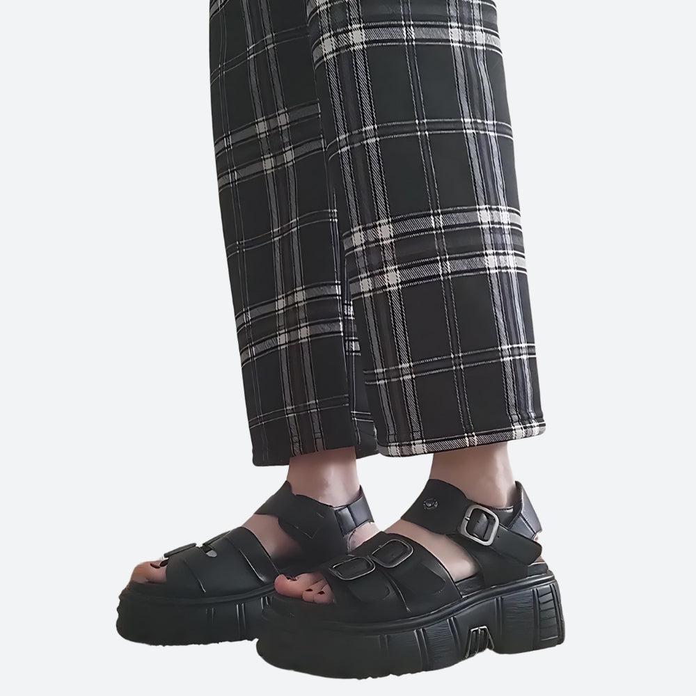 Y2K Grunge Belted Platform Sandals for Edgy Aesthetic Outfits and Comfy Style