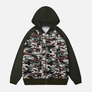 Y2K Grunge Camouflage Spider Hoodie - Edgy Aesthetic Top for Unique Style