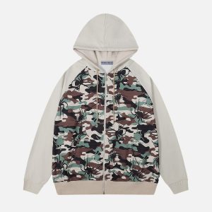 Y2K Grunge Camouflage Spider Hoodie - Edgy Aesthetic Top for Unique Style