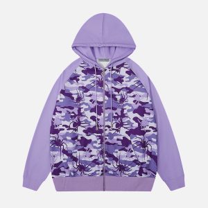 Y2K Grunge Camouflage Spider Hoodie - Edgy Aesthetic Top for Unique Style