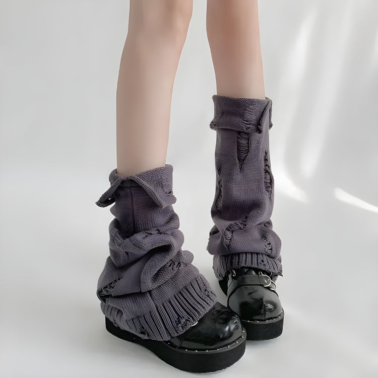 Y2K Grunge Distressed Knitted Leg Warmers for Cozy Aesthetic Outfits and Retro Style