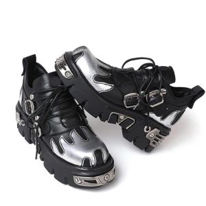 Y2K Grunge Flame Chunky Platform Shoes for Edgy Aesthetic Outfits and Statement Looks