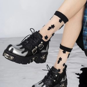 Y2K Grunge Flame Chunky Platform Shoes for Edgy Aesthetic Outfits and Statement Looks