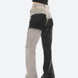 Y2K Grunge Patchwork Flare Pants for Retro Aesthetic Outfits and Vintage Style Looks