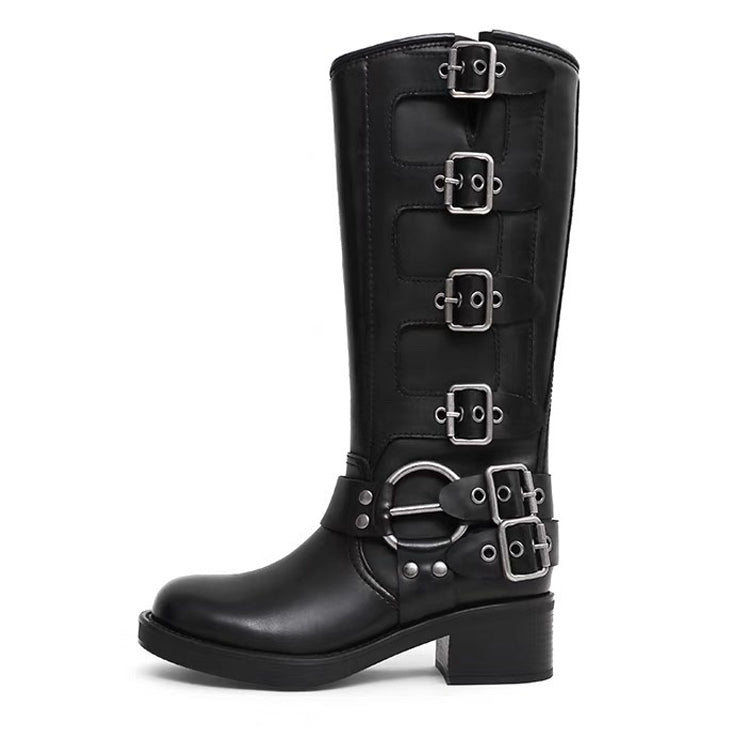 Y2K Grunge Sleaze Buckle Boots for Edgy Aesthetic Outfits and Statement Looks