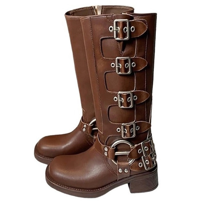 Y2K Grunge Sleaze Buckle Boots for Edgy Aesthetic Outfits and Statement Looks