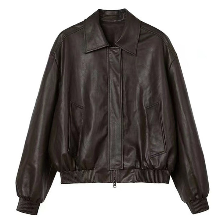 Y2K Grunge Sleaze Leather Bomber Jacket for Edgy Aesthetic Outfits and Vintage Style