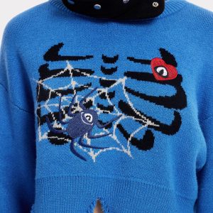 Y2K Grunge Spider Skeleton Crop Sweater - Cute Aesthetic Top for Edgy Outfits