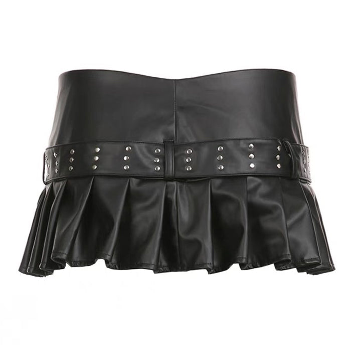 Y2K Grunge Style Leather Micro Skirt - Edgy Fashion Statement for Aesthetic Outfits