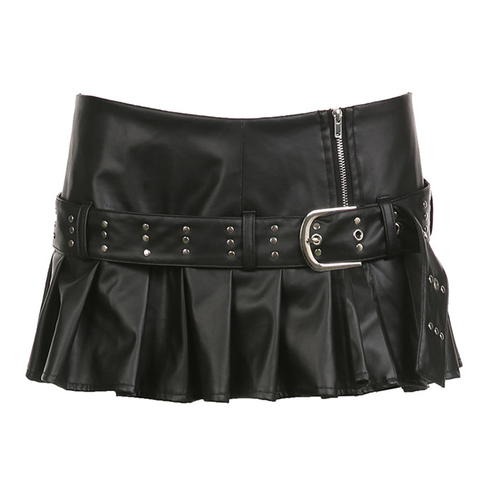 Y2K Grunge Style Leather Micro Skirt - Edgy Fashion Statement for Aesthetic Outfits