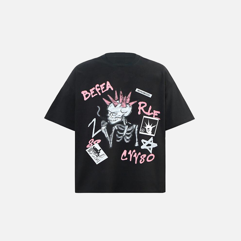 Y2K Grunge Style Smoking Punk Skull Graphic T-Shirt for Edgy Aesthetic Lovers