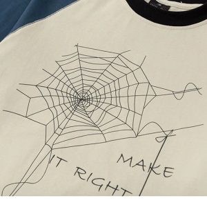 Y2K Grunge Style Spider Web Graphic T-Shirt for Aesthetic Outfits and Cute Tops