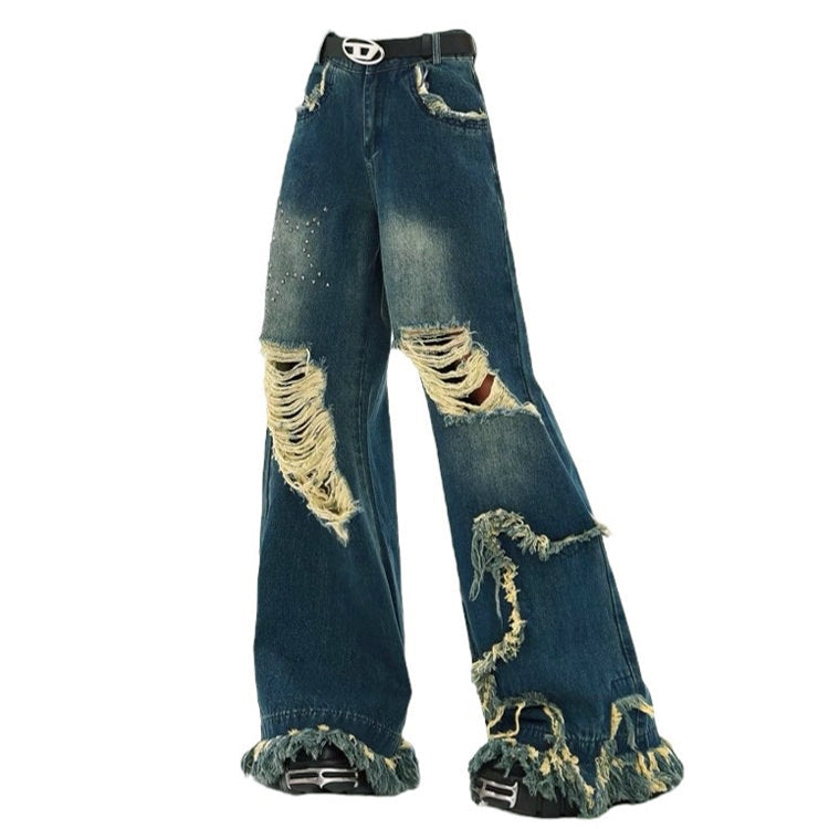 Y2K Grunge Style Star Girl Distressed Jeans for Trendy Aesthetic Outfits