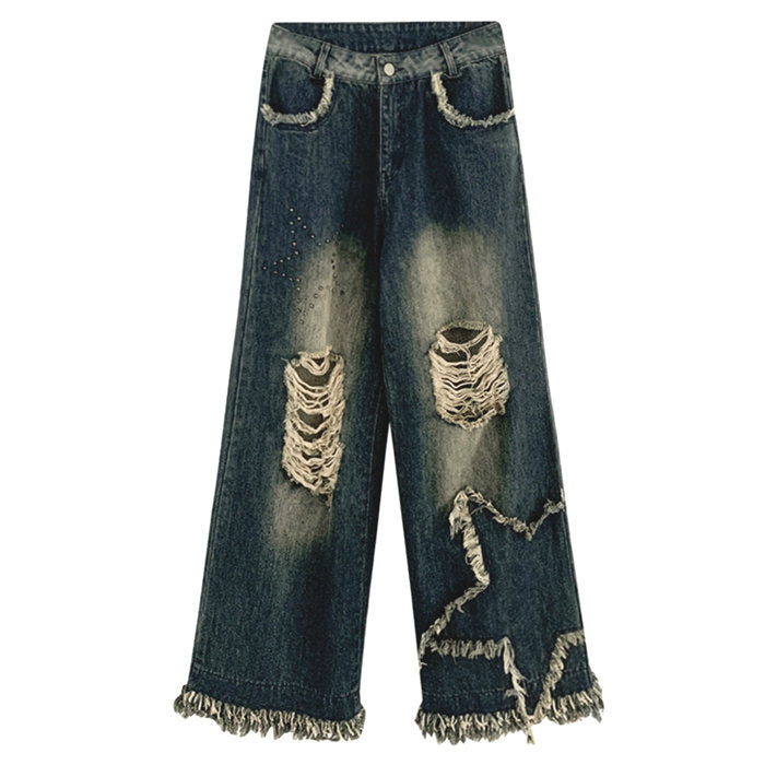 Y2K Grunge Style Star Girl Distressed Jeans for Trendy Aesthetic Outfits