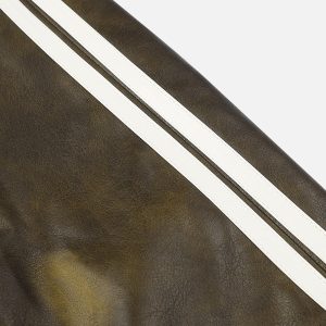 Y2K Grunge Style Stripe Faux Leather Jacket for Edgy Aesthetic Outfits