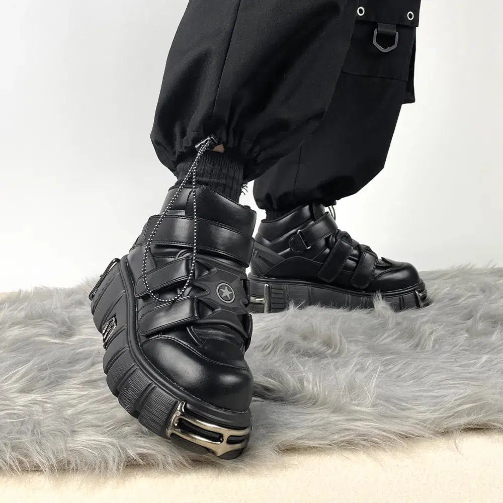 Y2K Grunge Velcro Strap Platform Boots for Edgy Aesthetic Outfits and Comfy Style