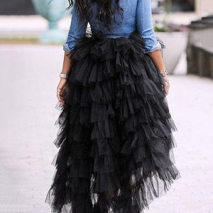 Y2K High Low Hem Tulle Skirt - Cute Layered Aesthetic for Coquette and Grunge Styles