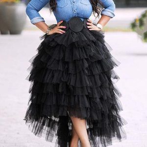 Y2K High Low Hem Tulle Skirt - Cute Layered Aesthetic for Coquette and Grunge Styles