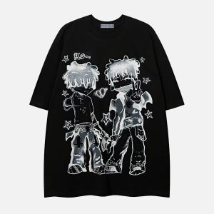 Y2K Hip Hop Character Print Tee - Trendy Graphic Top for Aesthetic Outfits