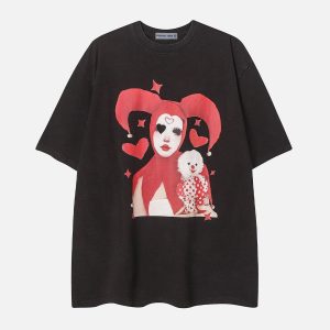 Y2K Joker Print Tee - Trendy Grunge Aesthetic Top for Unique Style Lovers