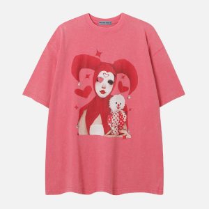 Y2K Joker Print Tee - Trendy Grunge Aesthetic Top for Unique Style Lovers