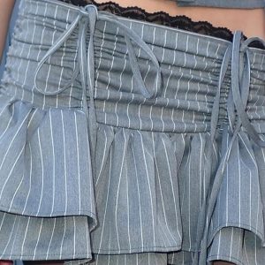 Y2K Lace Panel Striped Drawstring Skirt for a Chic Coquette Aesthetic Look