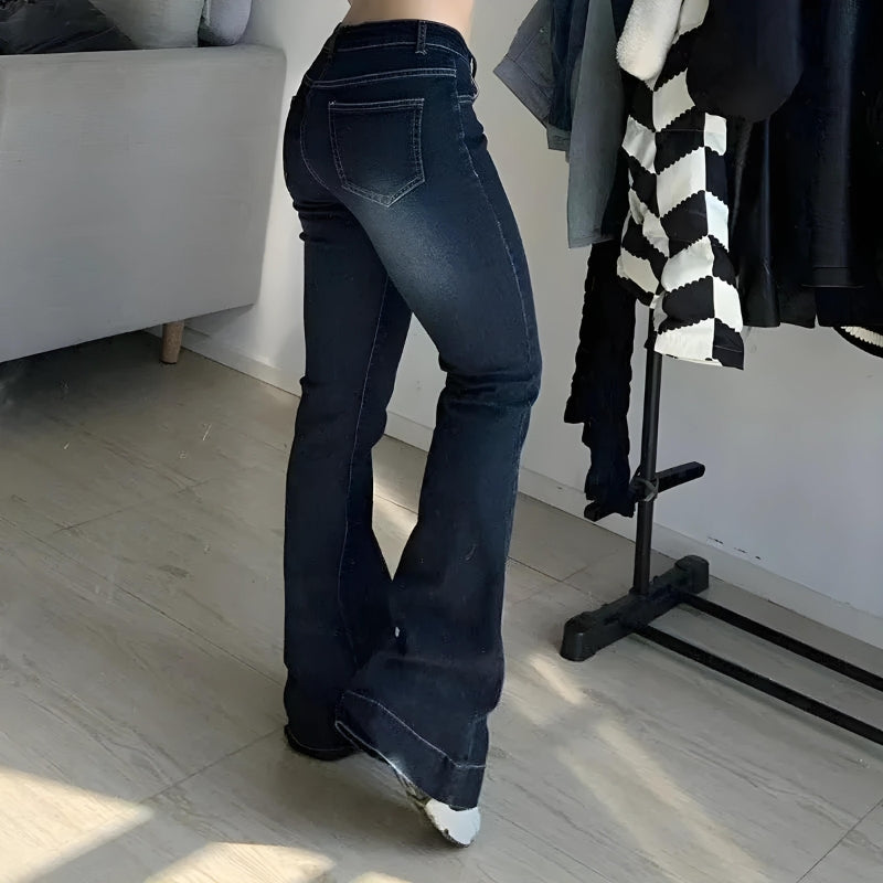 Y2K Low Rise Flare Denim Jeans for Trendy Grunge and Coquette Aesthetic Outfits