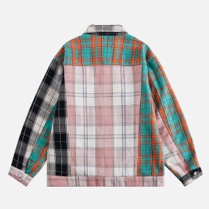 Y2K Multi-Color Plaid Jacket for Trendy Coquette and Grunge Aesthetic Outfits