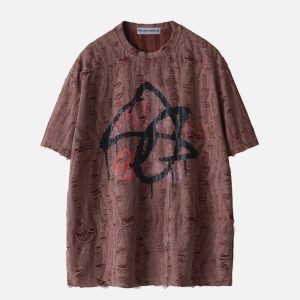 Y2K Multi Distressed Tee - Vintage Grunge Style for Aesthetic Outfits