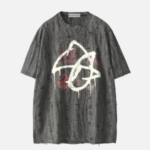 Y2K Multi Distressed Tee - Vintage Grunge Style for Aesthetic Outfits