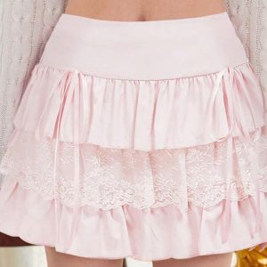 Y2K Multi-Layer Ruffle Hem Skirt - Cute Coquette Aesthetic for Trendy Outfits