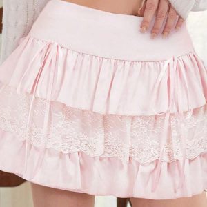 Y2K Multi-Layer Ruffle Hem Skirt - Cute Coquette Aesthetic for Trendy Outfits