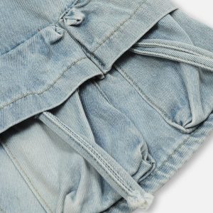 Y2K Multi Pocket Denim Skirt - Trendy Cargo Style for Aesthetic Outfits