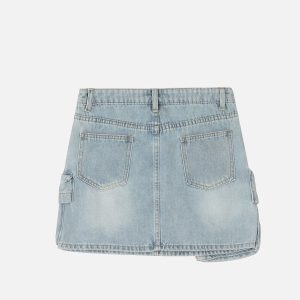 Y2K Multi Pocket Denim Skirt - Trendy Cargo Style for Aesthetic Outfits