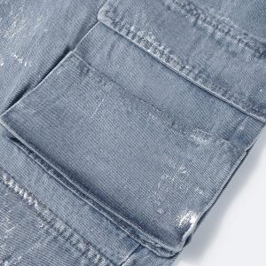 Y2K Multi Pocket Washed Jeans for Grunge Aesthetic and Coquette Style Outfits