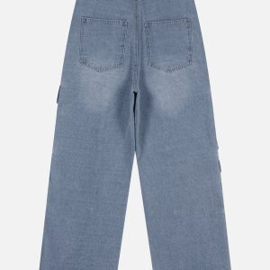 Y2K Multi Pocket Washed Jeans for Grunge Aesthetic and Coquette Style Outfits