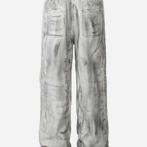 Y2K Multi Pocket Washed Jeans for Trendy Grunge Aesthetic Outfits and Casual Style