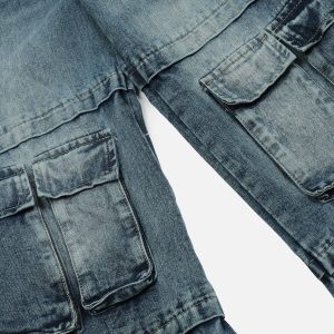 Y2K Multi Pocket Washed Jeans for Trendy Grunge Aesthetic Outfits and Casual Style