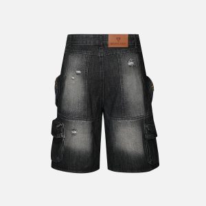 Y2K Multi Pocket Washed Jorts for Trendy Grunge Aesthetic Outfits and Casual Style