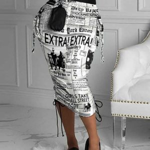 Y2K Newspaper Letter Print Cargo Skirt - Trendy Coquette Aesthetic Fashion Piece