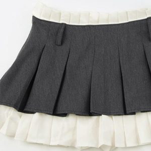 Y2K Paperbag Waist Pleated Mini Skirt - Trendy Splice Design for Aesthetic Outfits